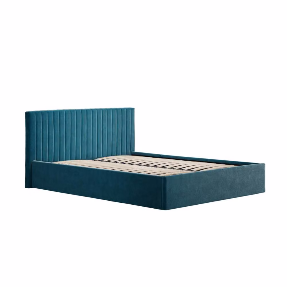 Wyld Haus Dublin King Ottoman Bed in Petrol Teal Velvet with Ribbed Headboard, W/D/H: 180 x 200 x 168 cm – 2