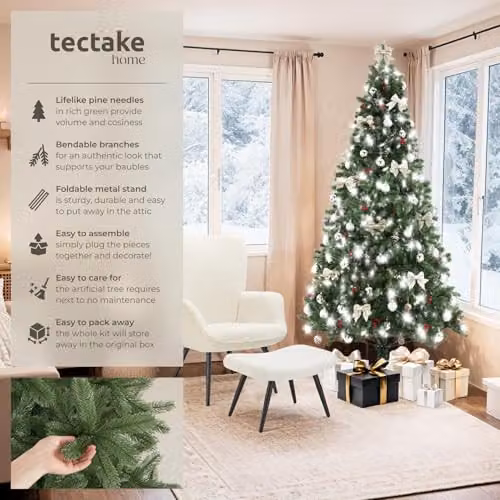 tectake Artificial Christmas Tree in Green with Lifelike Pine Needles and Foldable Steel Stand, Height: 230 cm – 2