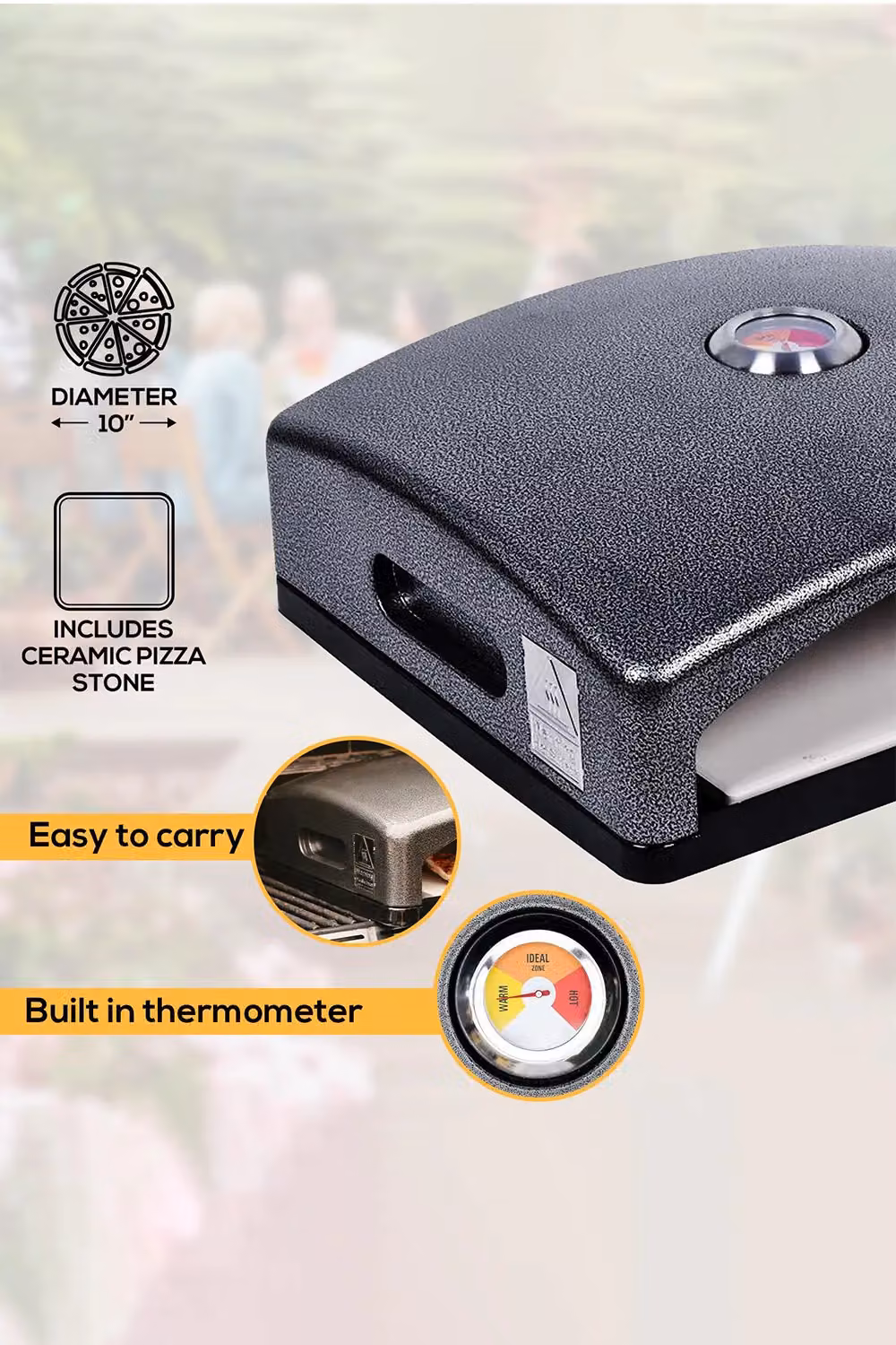 Haven Portable Mini Outdoor BBQ Pizza Oven with Ceramic Stone and Built-in Thermometer in Black and Silver, W/D/H: 40 x 35 x 16 cm – 5