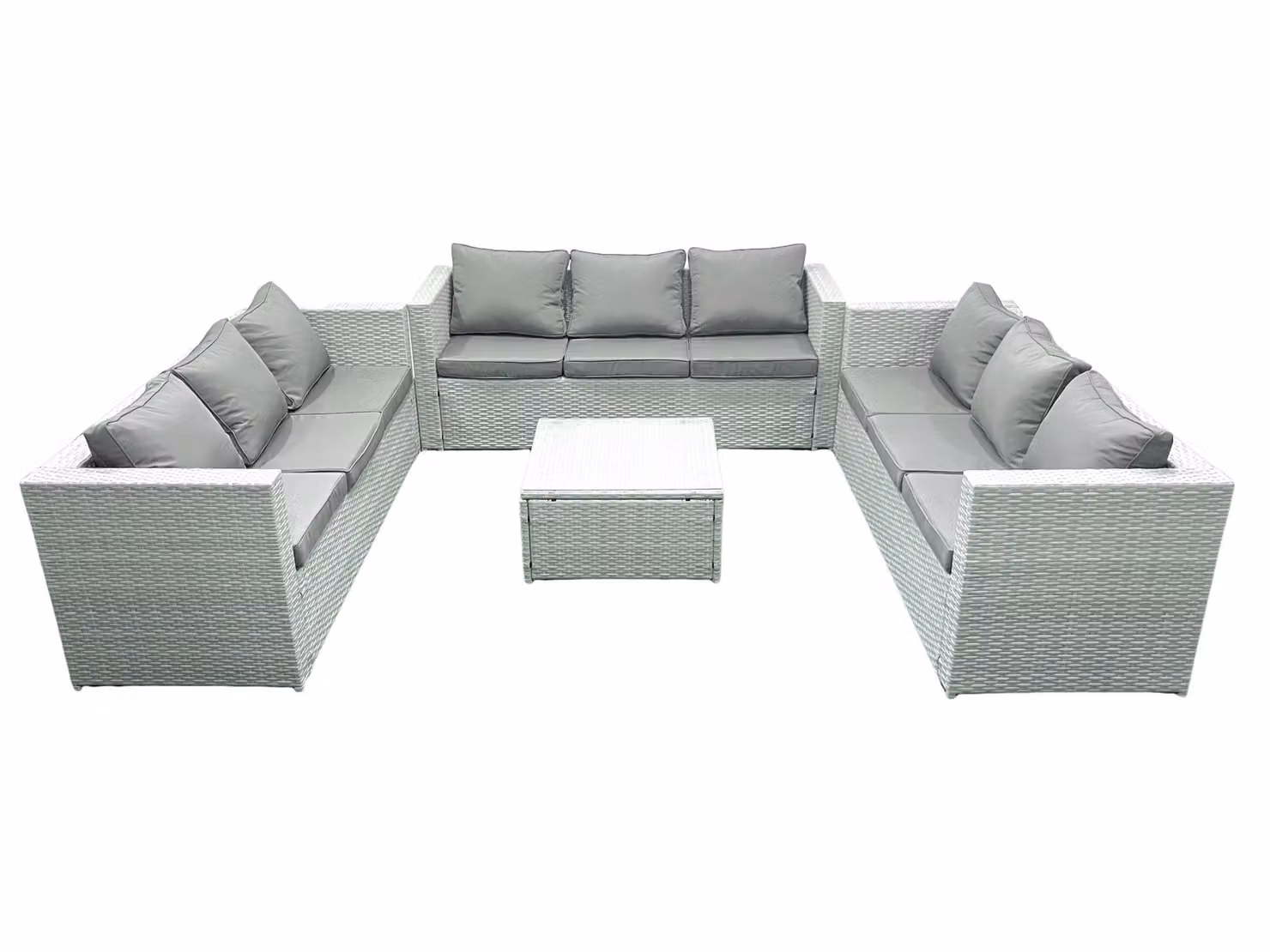 Fimous 9 Seater U-Shape Rattan Garden Furniture Set with Coffee Table in Light Grey – 2