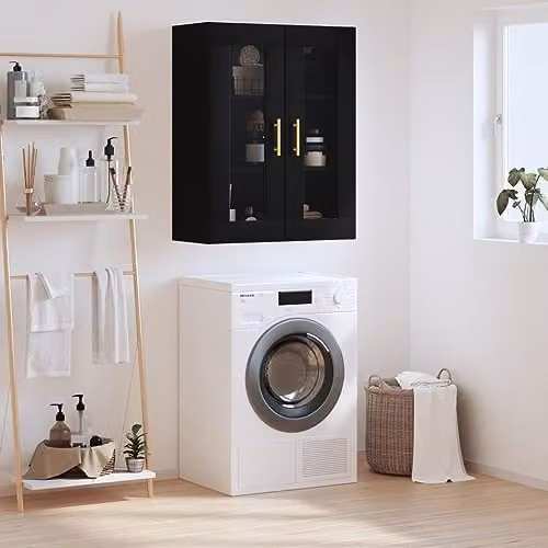 vidaXL Wall Mounted Cabinet with Glass Doors, Black, W/D/H: 69.5 x 34.0 x 90.0 cm – 2