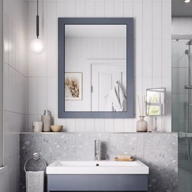 Bathwell Minimalist Rectangular Framed Wall Mirror in Grey or White