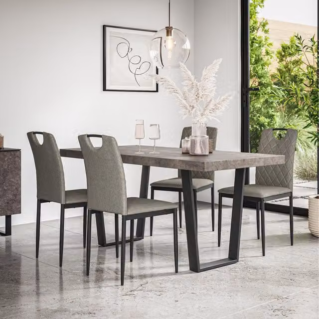 More4Homes Aria Dining Set with Concrete Effect Rectangular Table and 4 Monza Linen Chairs in Grey and Black