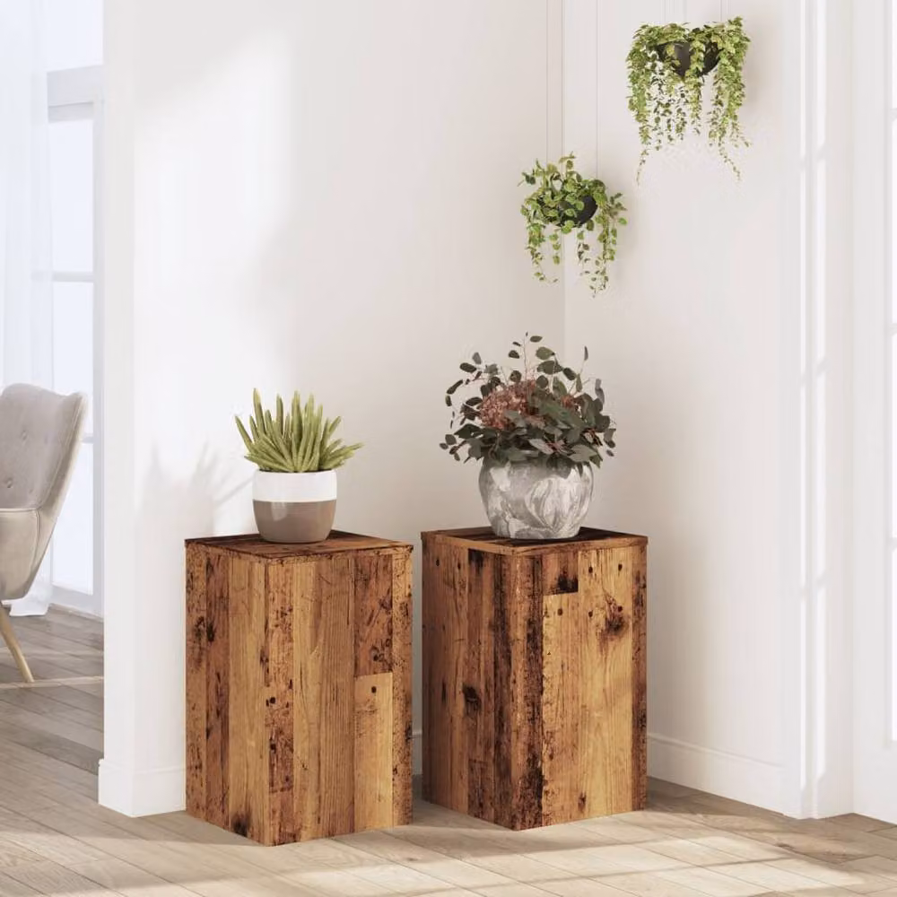 Berkfield Home Set of 2 Rustic Plant Stands in Brown Engineered Wood, W/D/H: 30 x 30 x 50 cm – 2