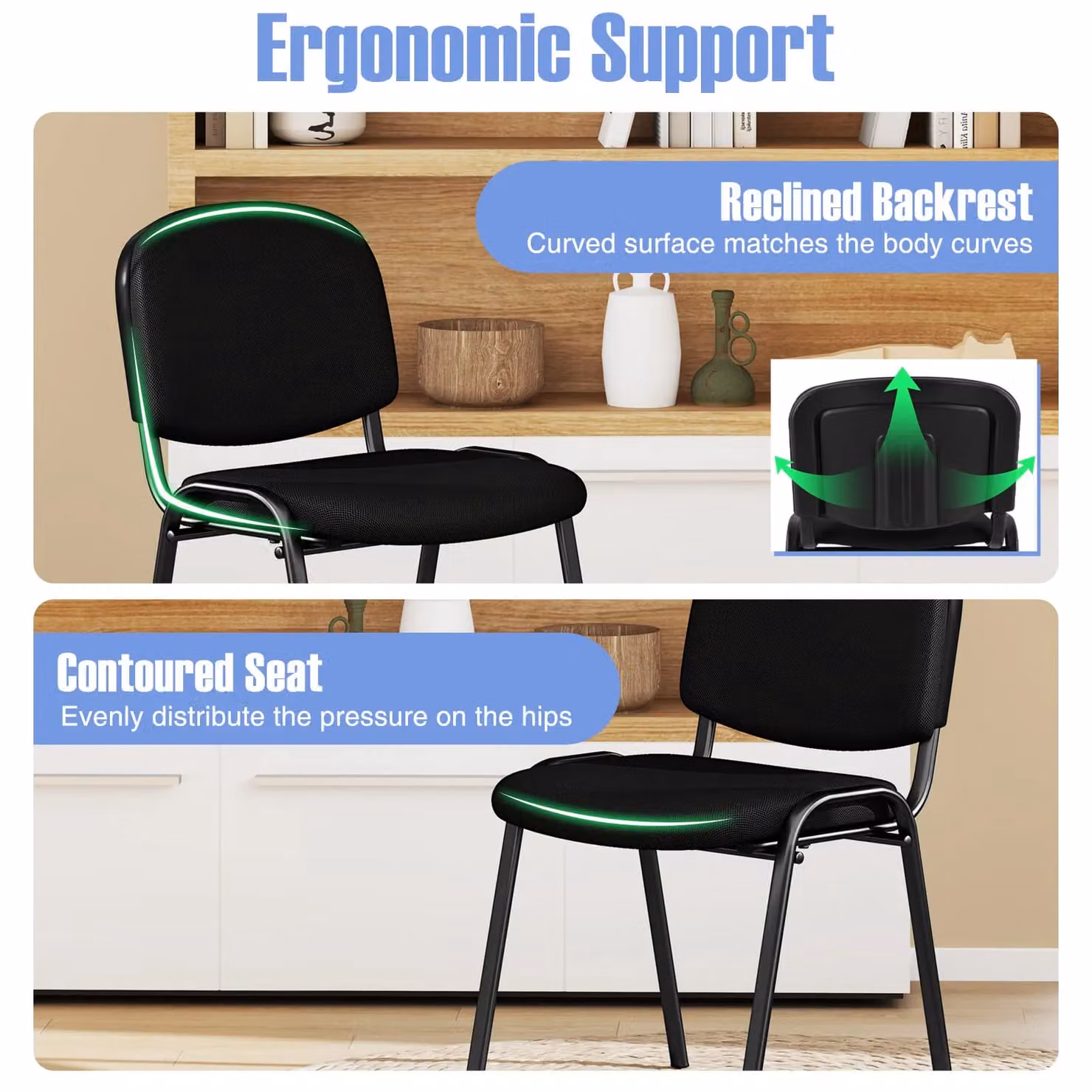 Costway Set of 5 Stackable Black Fabric and Metal Waiting Room Chairs for Home or Office – 4
