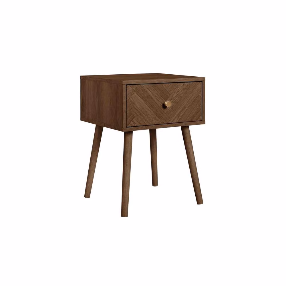 Birlea Herringford 1 Drawer Bedside Table in Brown Walnut with Geometric Chevron Parquet Design – 3