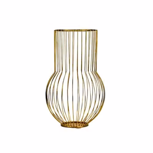 Madison & Mayfair Art Deco Style Large Round Wire Vase Lantern in Gold, H 35.0 cm x W 22.5 cm x D 22.5 cm