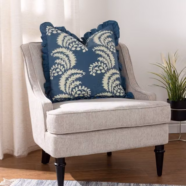 Paoletti Montrose Floral Cotton Square Cushion in Blue, W/D/H: 50 x 50 x 50 cm – 2