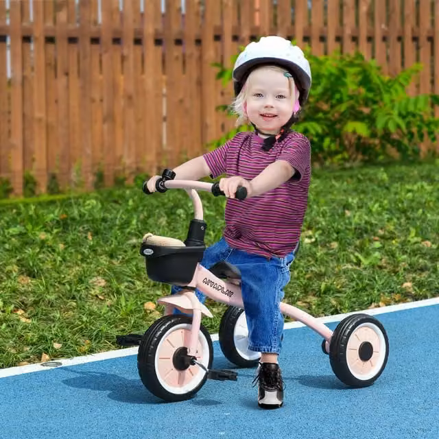AIYAPLAY Toddler Tricycle with Adjustable Bell and Basket, Pink