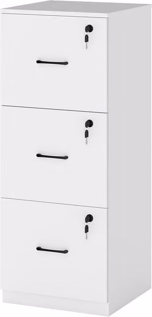Levede Modern White Wooden File Cabinet with 3 Lockable Drawers for Home Office Storage