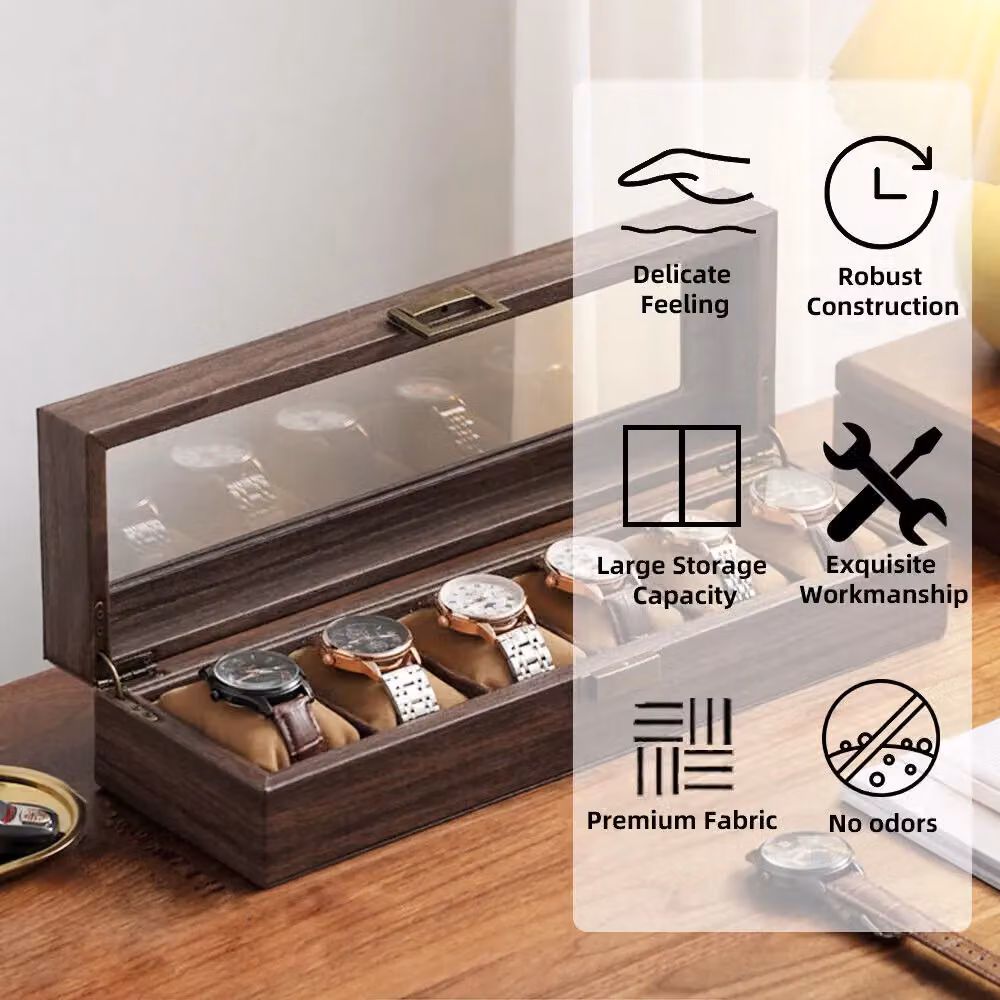 Xample Luxury PU Leather 10 Grid Watch Display Case and Storage Organizer Box in Brown – 3