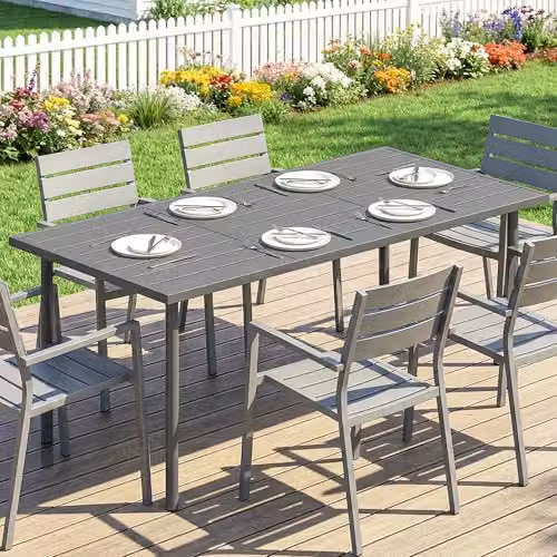 Outsunny Modern Metal Garden Dining Table for 6 Adults, Grey, W: 165 cm, D: 80 cm, H: 74 cm – 6