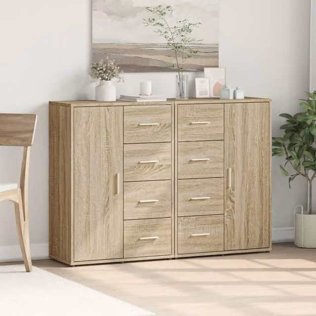 Berkfield Home Set of 2 Modern Sideboards in Sonoma Oak, Light Brown, W/D/H: 60 x 31 x 84 cm