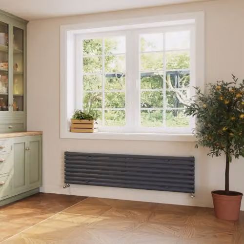 UK Radiators Omeara Axis Anthracite Elliptical Tube Horizontal Designer Radiator, W: 180 cm, H: 46.4 cm – 3