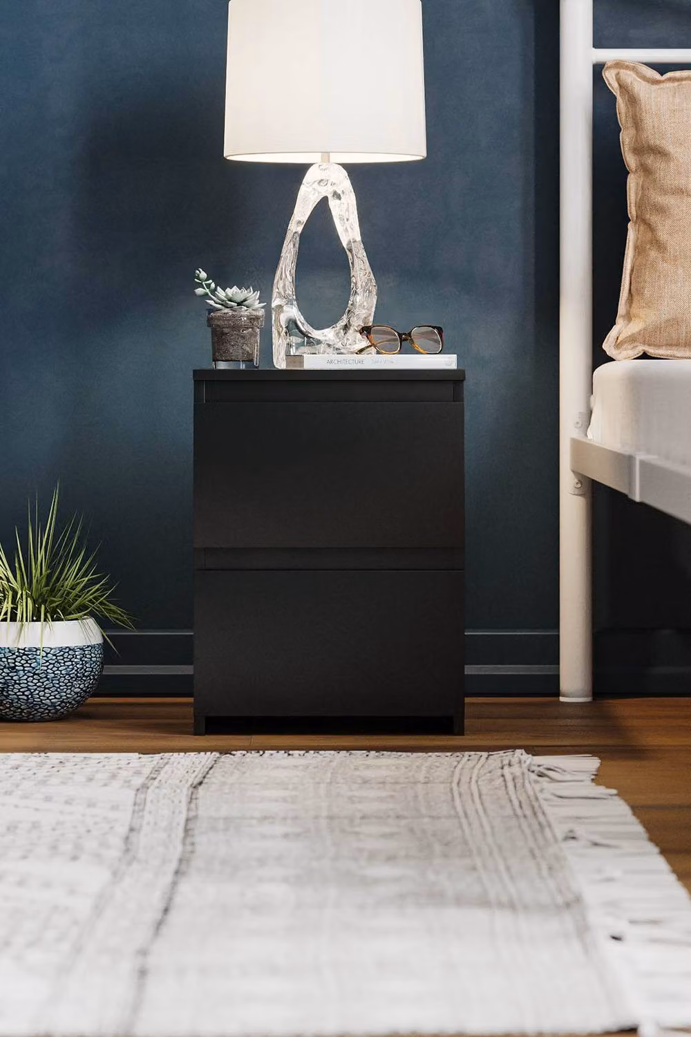 HD Designs Denver 2 Drawer Bedside Chest in Black, W/D/H: 4.0 x 2.95 x 2.95 dm – 3