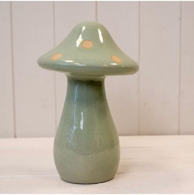 KDMD Large Retro Ceramic Mushroom Tabletop Ornament in Pale Green