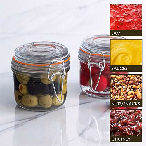 Argon Tableware Glass Storage Jar with Leakproof Clip Lid, 200ml, Transparent with Orange Seal – 2