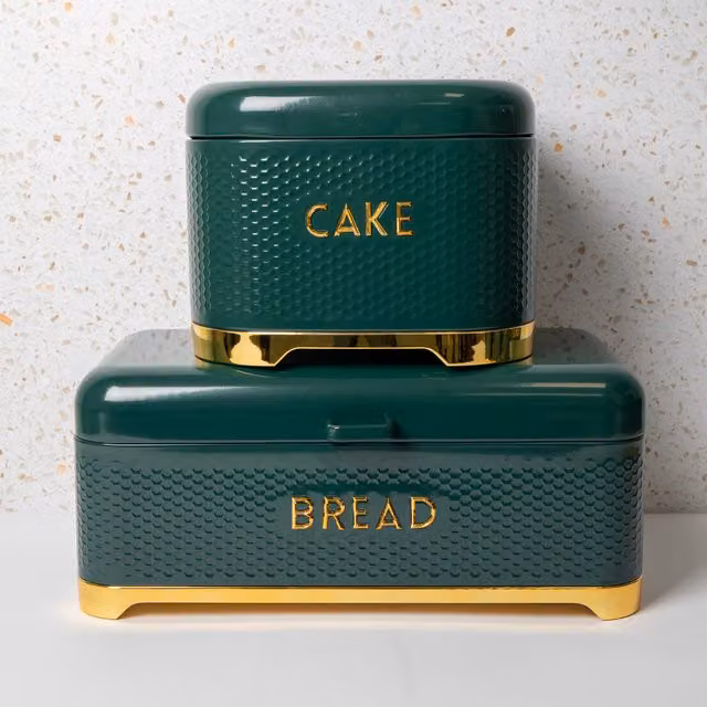 Lovello 2-Piece Green Metal Kitchen Storage Set Including Bread Bin and Cake Tin