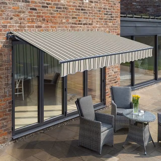 Primrose Multicolour Striped Retractable Aluminium Awning with Polyester Fabric, W: 300 cm, D: 250 cm