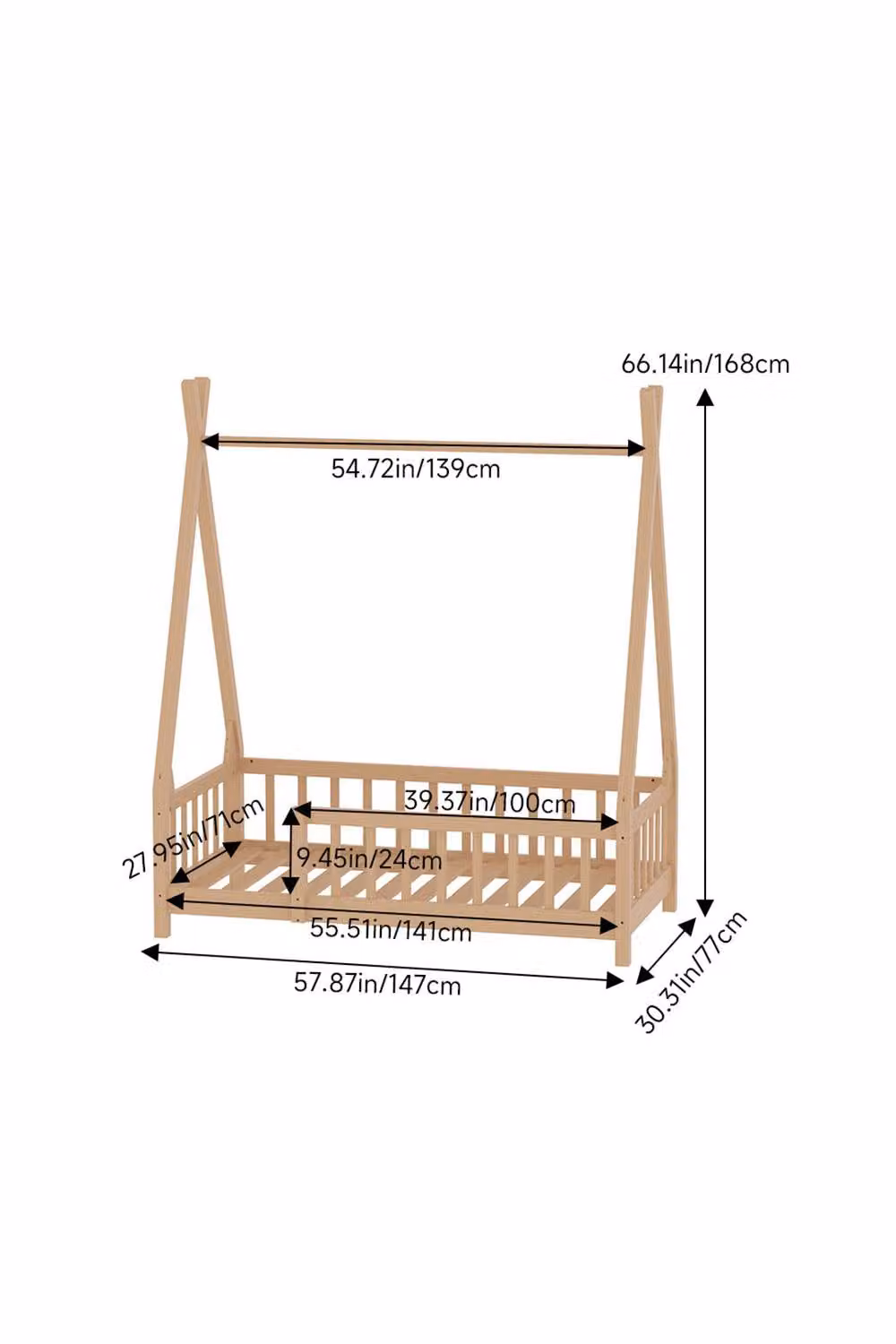 H&O Direct Solid Pine Wood House Bed Frame for Children in Light Brown – 2