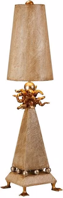 Loops Metal Table Lamp with Silver Spheres and Beige Fabric Tapered Shade, E27 60W LED Compatible – 1