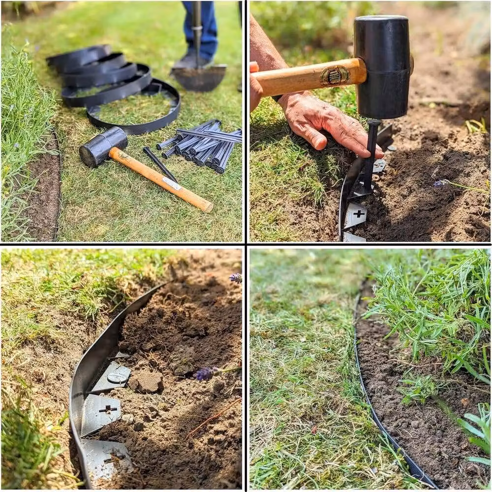 FLAVORA Flexible Garden Border Edging for Grass Lawns and Paths, Black, 10m – 4
