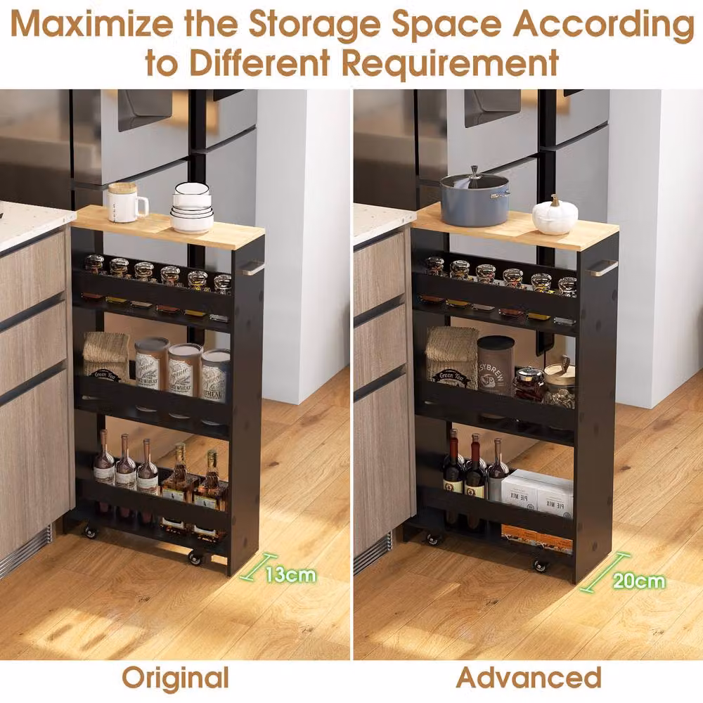 Gymax 4-Tier Slim Rolling Kitchen Storage Cart with Castors, Black – 6