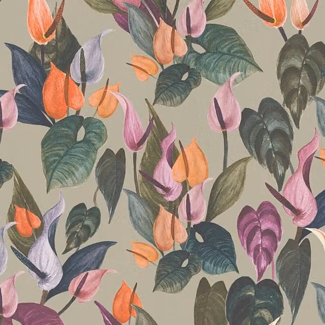 I Love Wallpaper Foliage Flow Botanical Floral Wallpaper Sample in Green and Multicolour