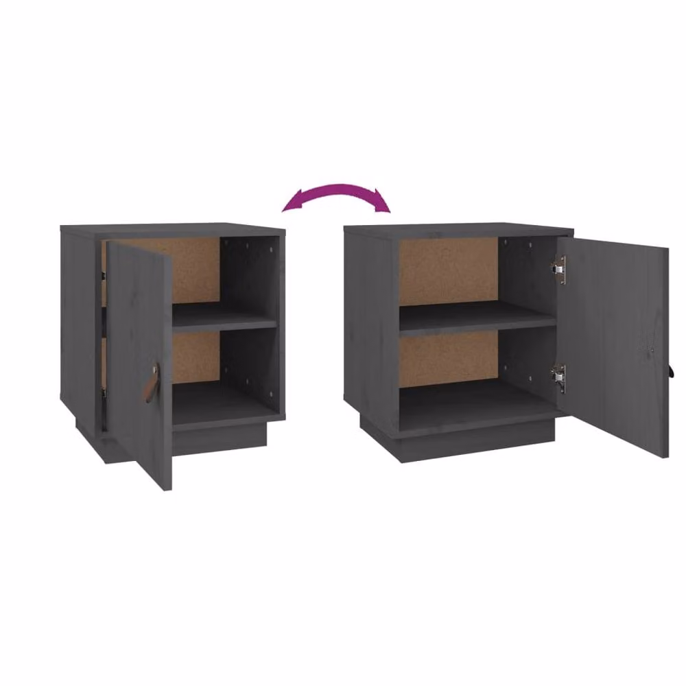 Berkfield Home Set of 2 Grey Solid Wood Pine Bedside Cabinets, W/D/H: 40 x 34 x 45 cm – 4