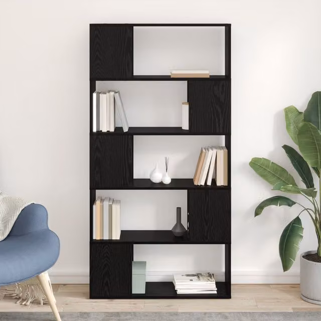 Berkfield Home Modern Black Oak Cube Shelf Unit, W/D/H: 24 x 24 x 155 cm