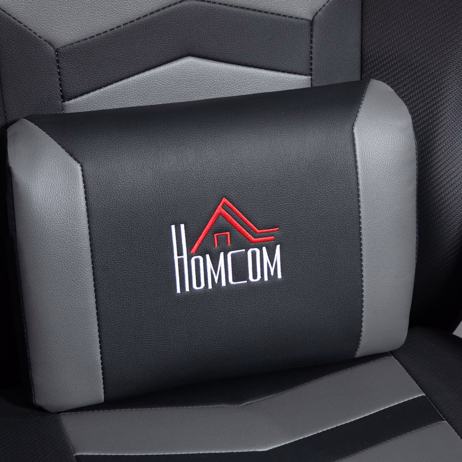 HOMCOM Grey PU Leather Massage Recliner Chair with Remote, 360 Degree Swivel Racing Style Armchair with Cup Holders and Lumbar Support – 6