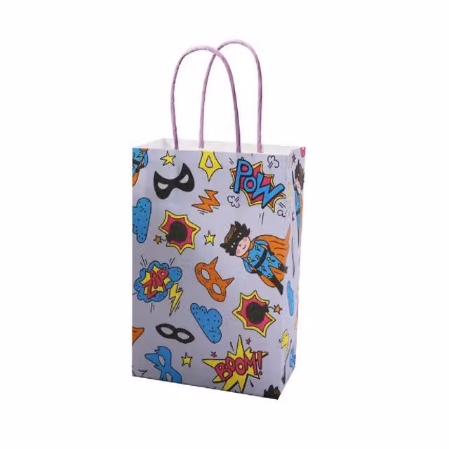 LG-Imports Pack of 12 White Superhero Paper Party Gift Bags for Children