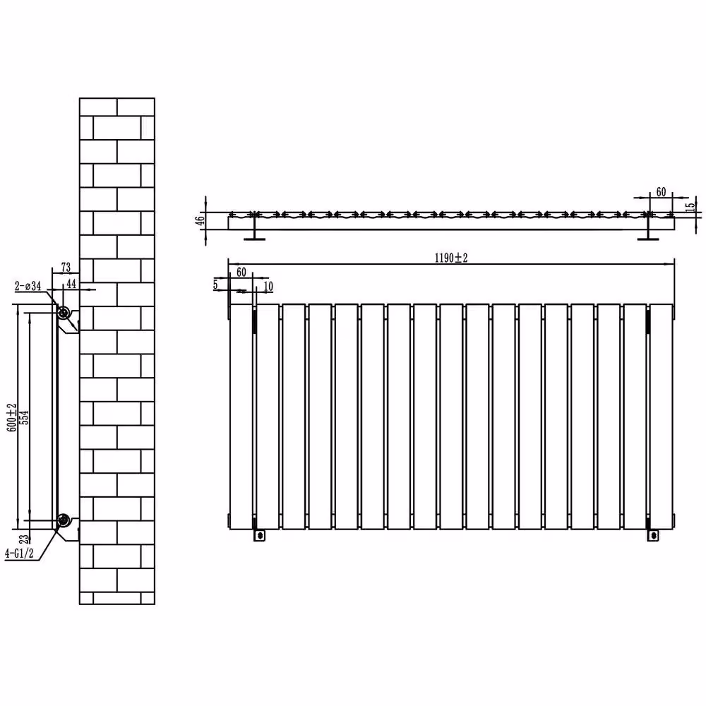 Monstershop Flat Single Column Steel Radiator in Anthracite Grey, W/H: 60.0 x 119.0 cm – 5