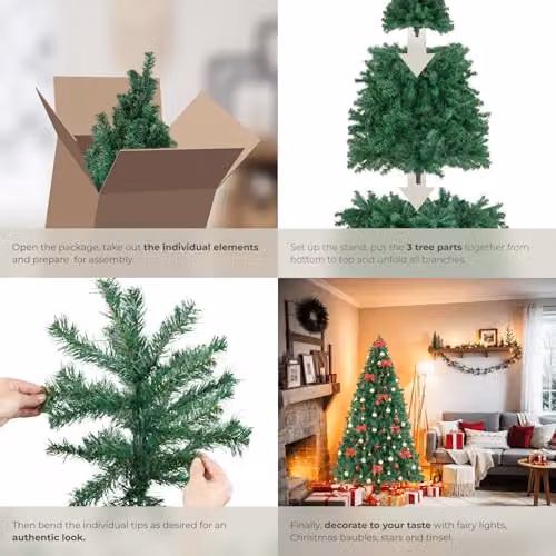 tectake Artificial Christmas Tree in Green with Dense Needles and Metal Stand, Height: 210 cm – 4