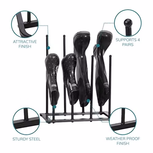 House of Home Metal Welly and Boot Storage Shoe Rack Stand, Black, Holds 4 Pairs – 3