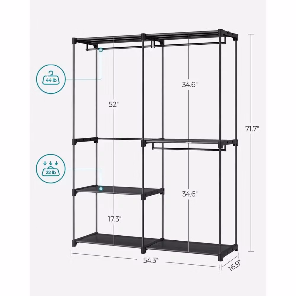 Kelvenix Open Storage Clothes Wardrobe with Continuous Linear Rail in Black – 2