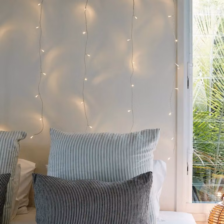 Lights4fun 40 Warm White LED Curtain Lights with Transparent Cable, W/H: 1 x 1 m