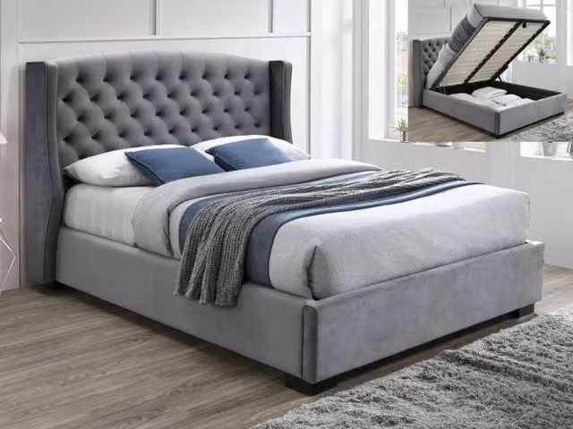 Sareer Ambassador Dark Grey Fabric Upholstered Ottoman Bed Frame, 4ft6 Double, W/D/H: 140 x 200 cm
