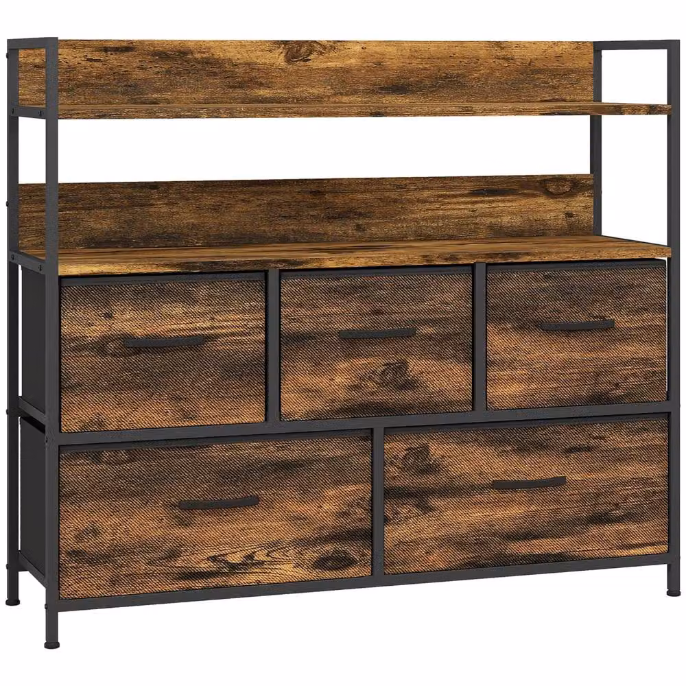 Wyld Haus Yoyota 5 Drawer Storage Chest in Rustic Brown Fabric and Wood – 2
