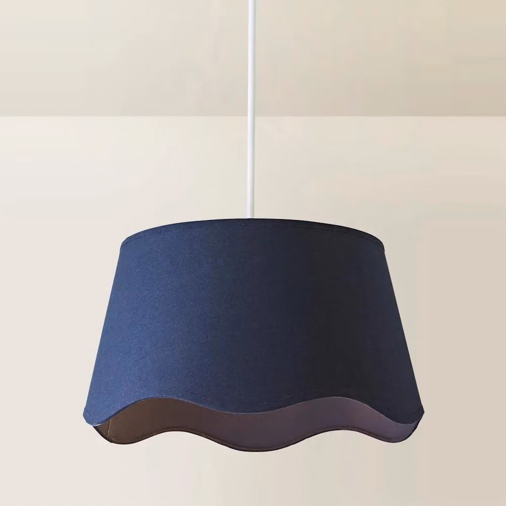 ValueLights Mabel Large Scallop Edge Linen Lamp Shade in Blue, Diameter: 30 cm – 3