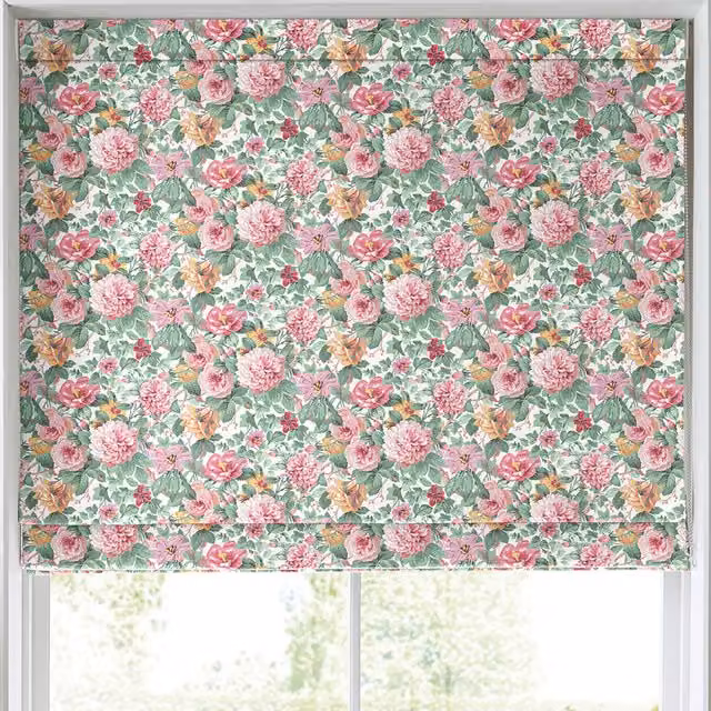Laura Ashley Aveline Made to Measure Blackout Roman Blind in Pink Multicolour Floral Design