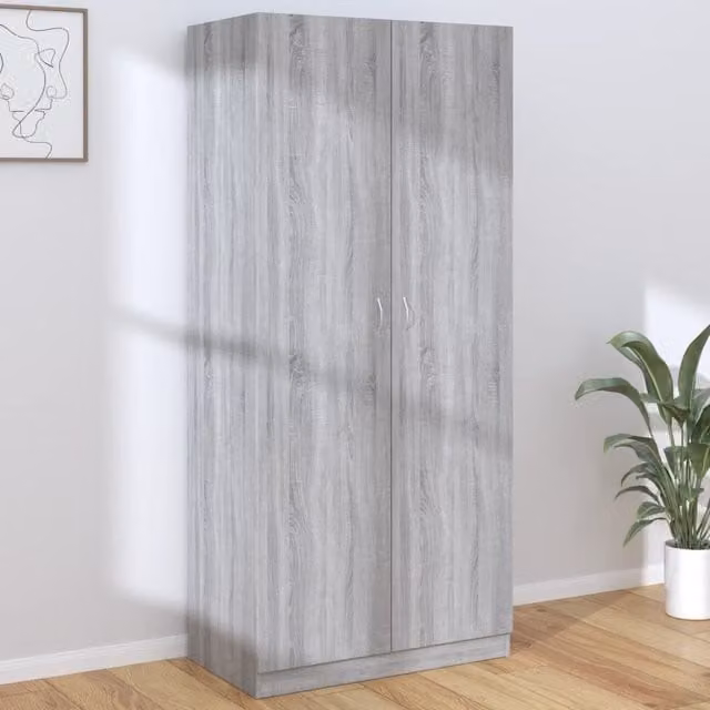 Berkfield Home Sonoma Grey Wardrobe with Hinged Doors, W/D/H: 90 x 50 x 200 cm