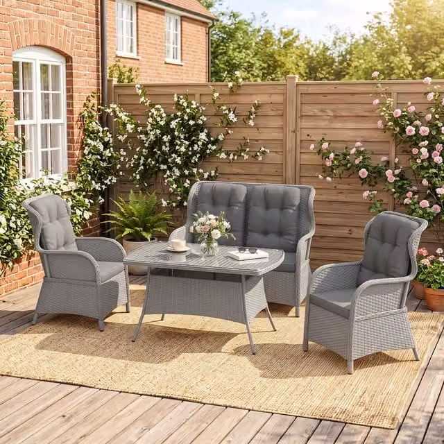 Outsunny 4 Piece Modern Rattan Outdoor Sectional Sofa Set in Mixed Grey