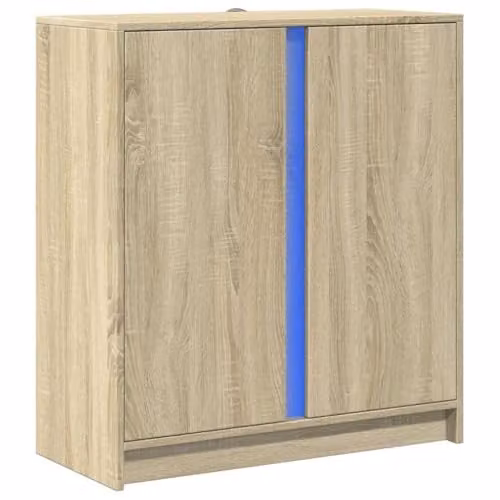 vidaXL Modern Sideboard with Integrated LED Lighting in Brown Sonoma Oak, W/D/H: 77 x 34 x 85 cm – 1