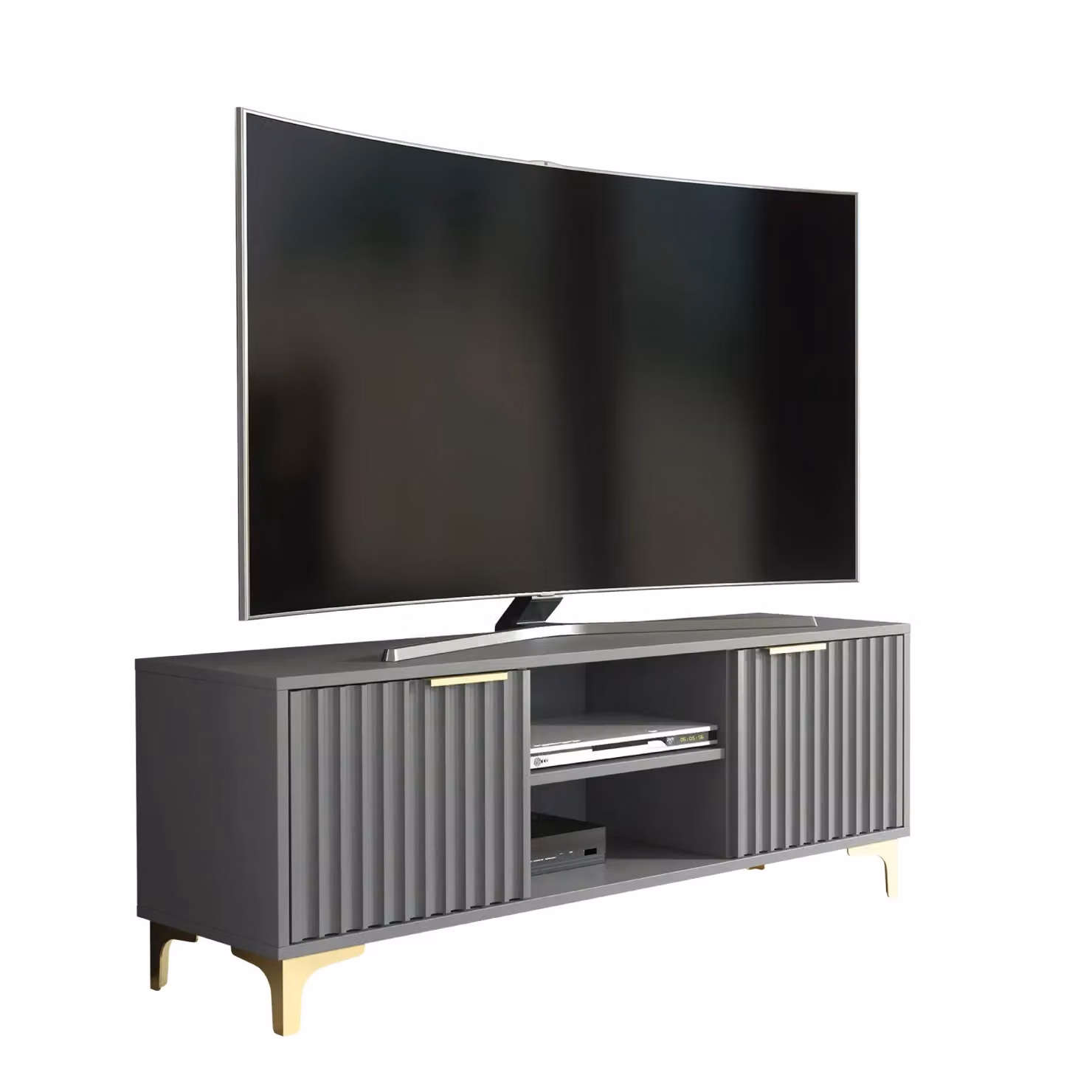 Creative Furniture Tide Crest Modern Fluted TV Unit in Gold, Grey or White, W: 120 cm, H: 45 cm, D: 35 cm – 4