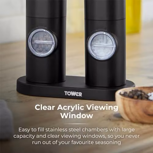 Tower Rechargeable Stainless Steel Electronic Salt and Pepper Mill, Black – 3