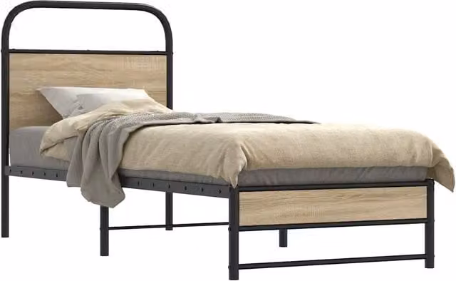 Berkfield Home Bed Frame in Smoked Oak and Brown Engineered Wood, W/D/H: 80 x 200 cm – 1