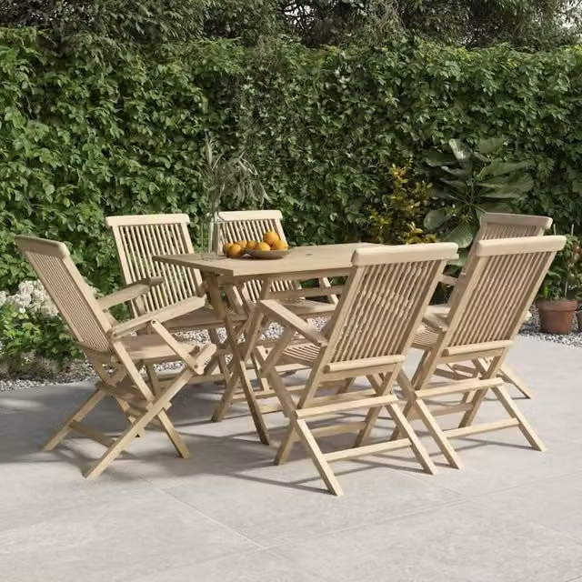 Berkfield Home 7 Piece Grey Teak Wood Garden Dining Set – 1