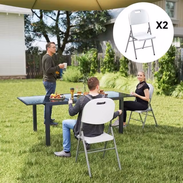 Outsunny Set of 2 White Folding Garden Chairs with Metal Frame