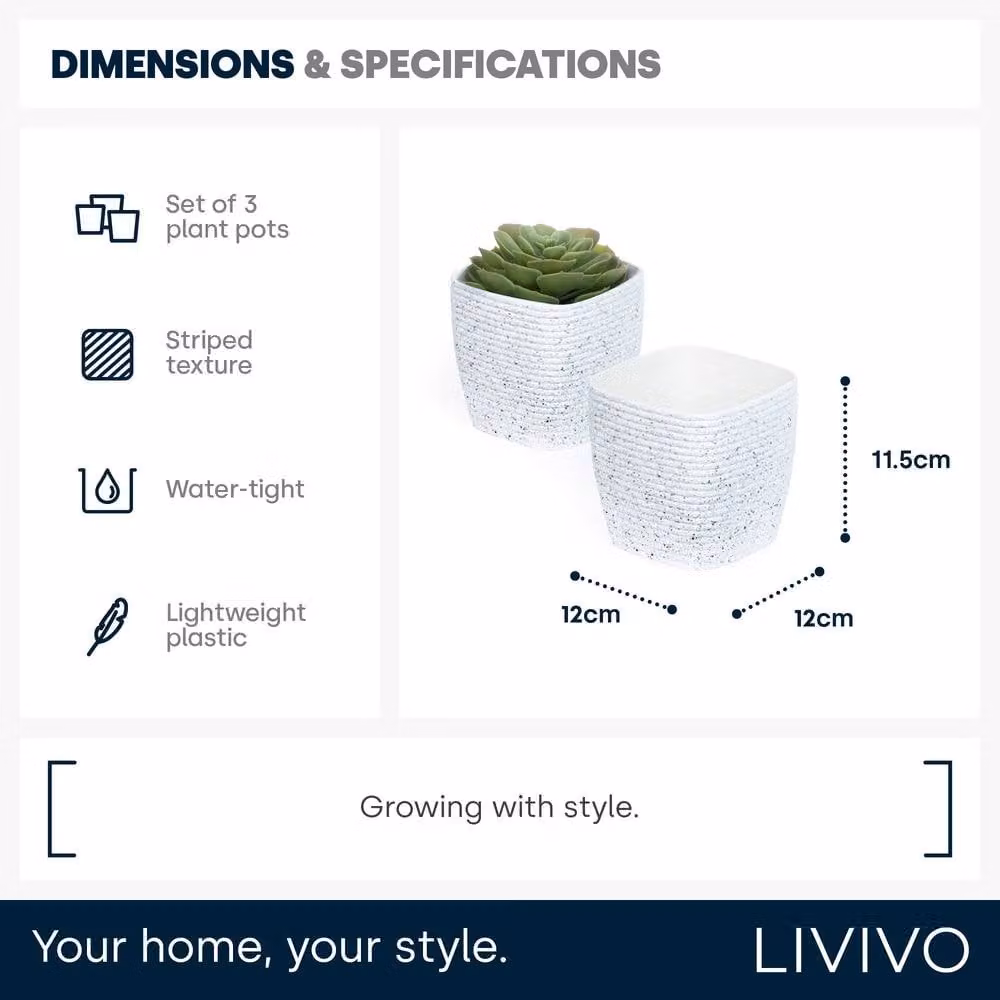 LIVIVO Grey Sandstone Plastic Plant Pot, 12 cm – 5